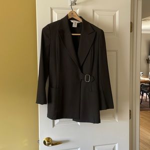 Wool gaberdine made in France belted blazer. Finely tailored Euro size 40